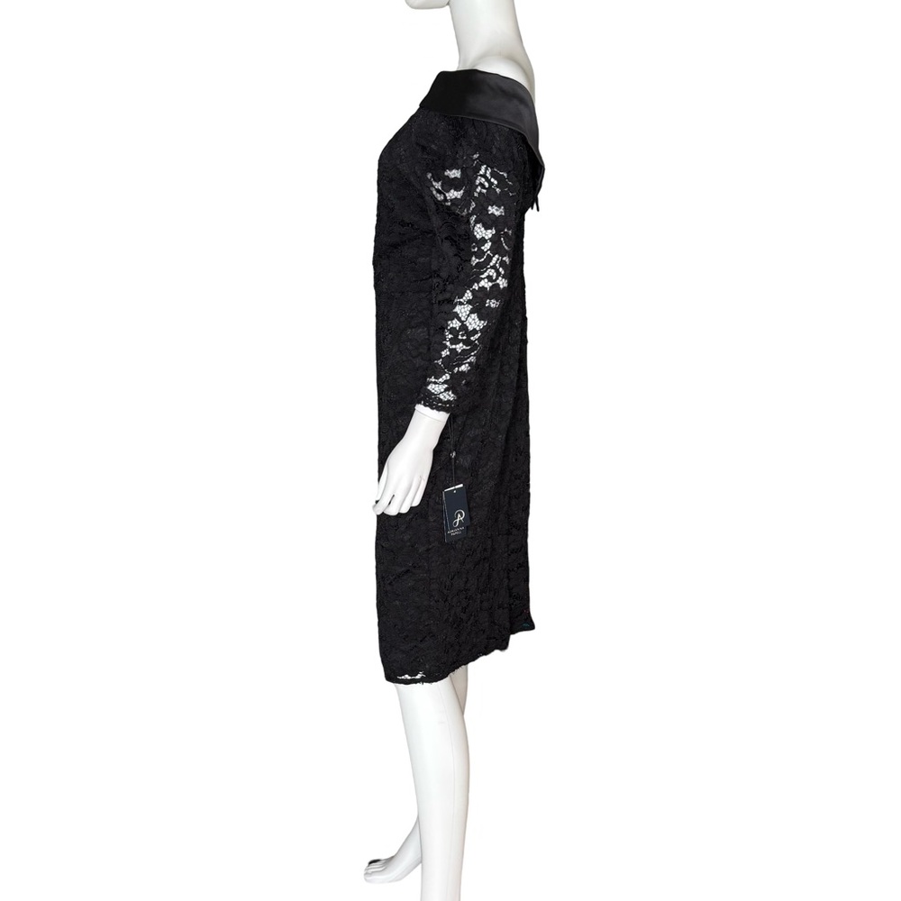 Adrianna Papell Women's Roll Neck Lace Dress With Sheer Elbow Sleeves Black NWT - Picture 3 of 8